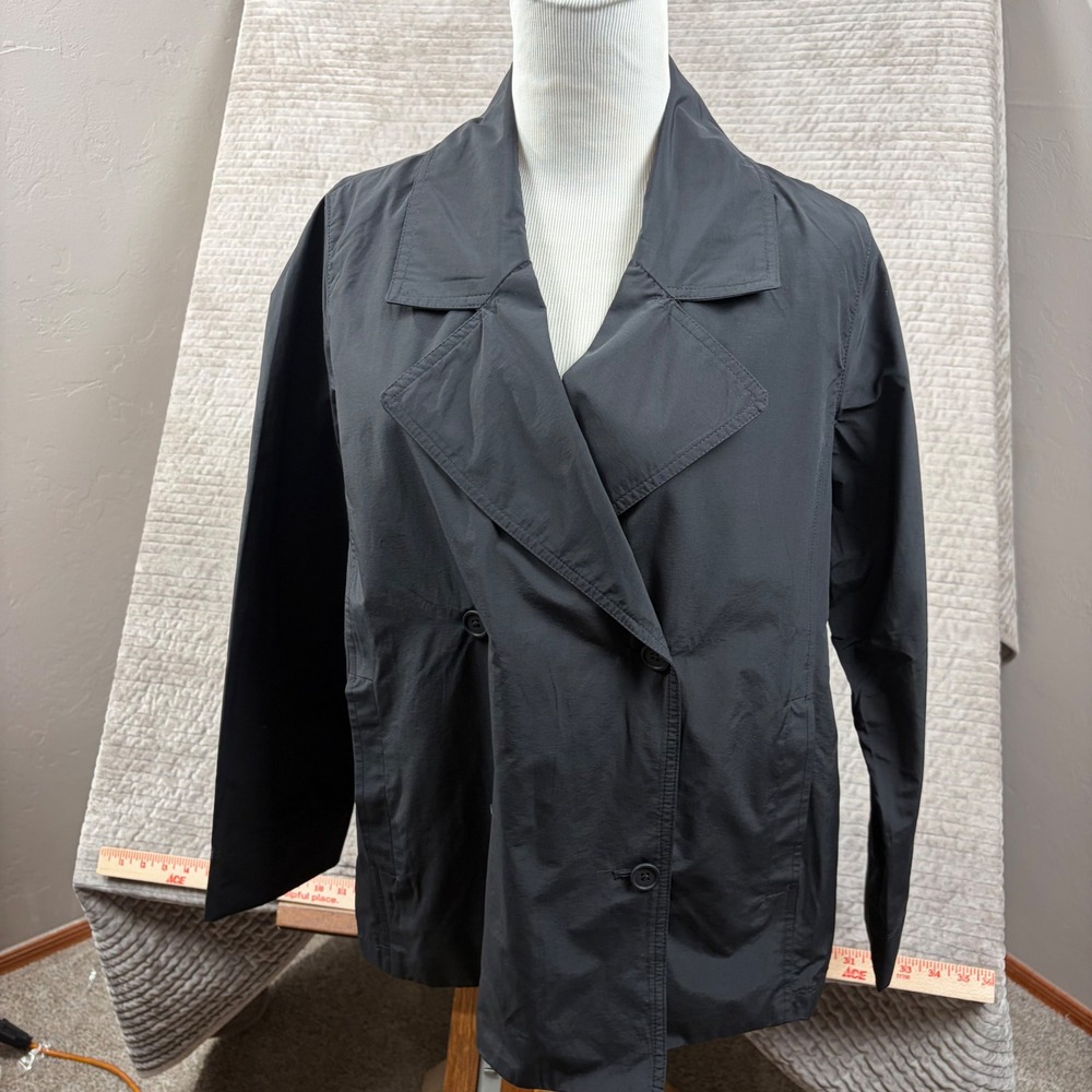 Eileen Fisher Petite Black Organic Cotton Nylon Double‎ Breasted Jacket PM
